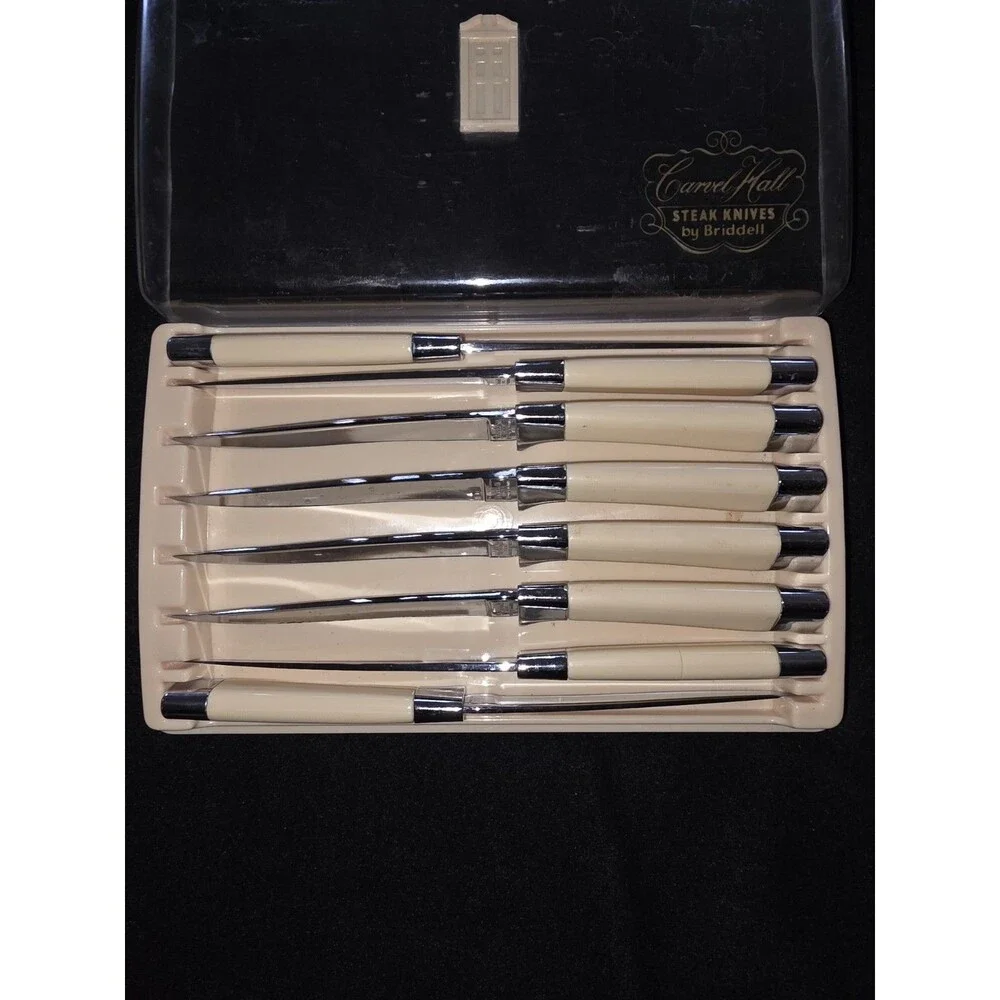 Vintage Carvel Hall by Briddell Steak‎ Knives Set of 8 Ivory Chrome MCM Original